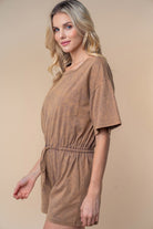White Birch Full Size Short Sleeve Drawstring Romper - Charming Charlie