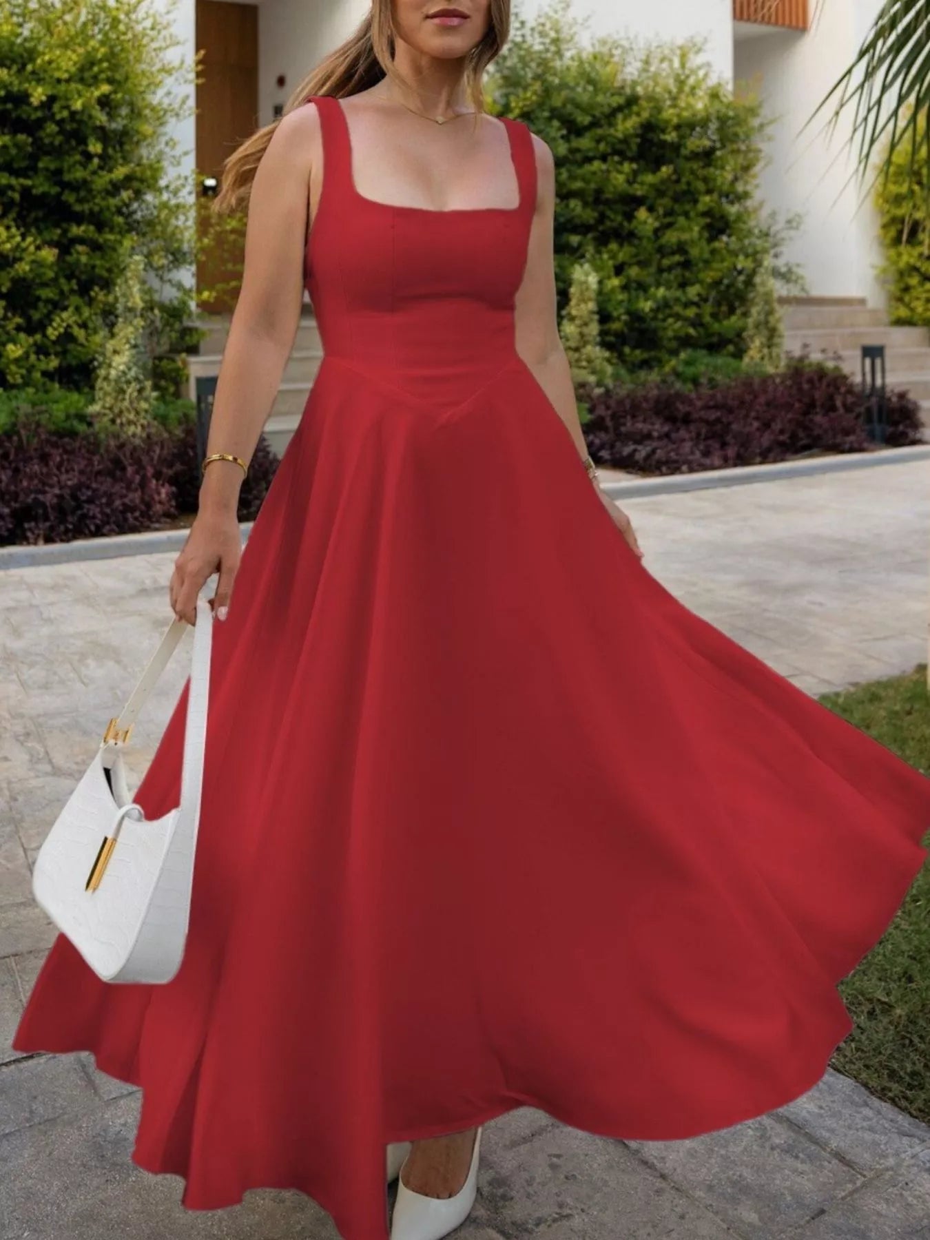 Square Neck Wide Strap A-Line Dress – Charming Charlie