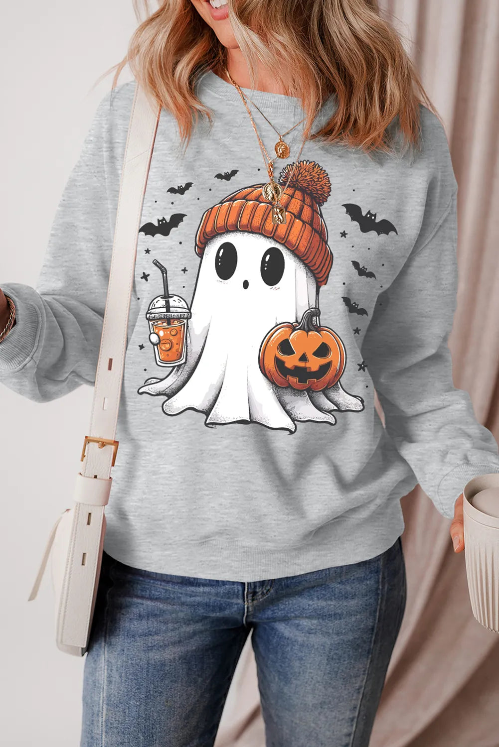Ghost Round Neck Long Sleeve Sweatshirt - Charming Charlie