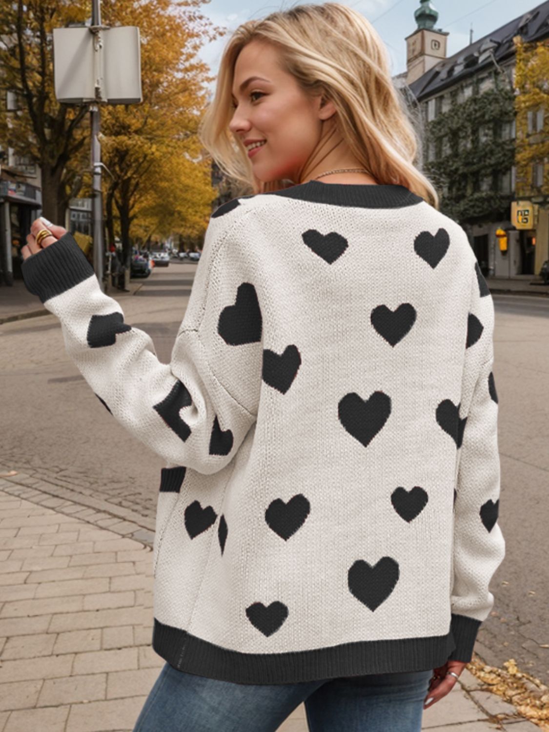 Heart Button Up Dropped Shoulder Long Sleeve Cardigan – Charming