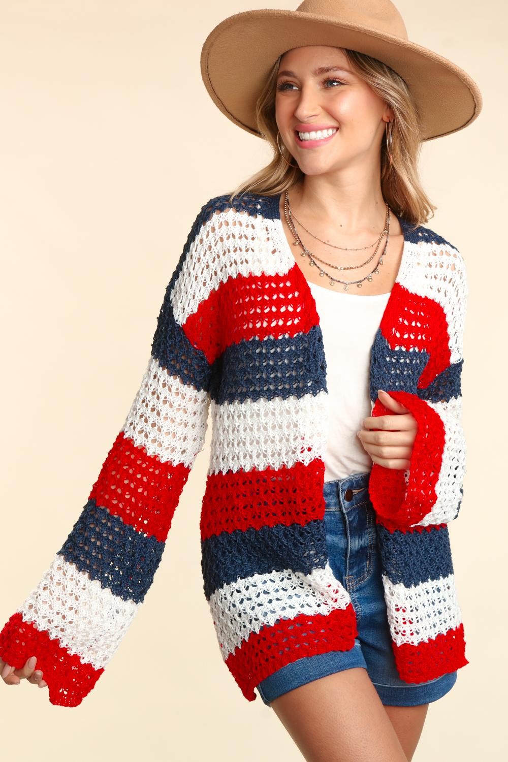 Striped Long Sleeve Open Front Cardigan