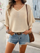 V-Neck Batwing Sleeve Knit Top - Charming Charlie
