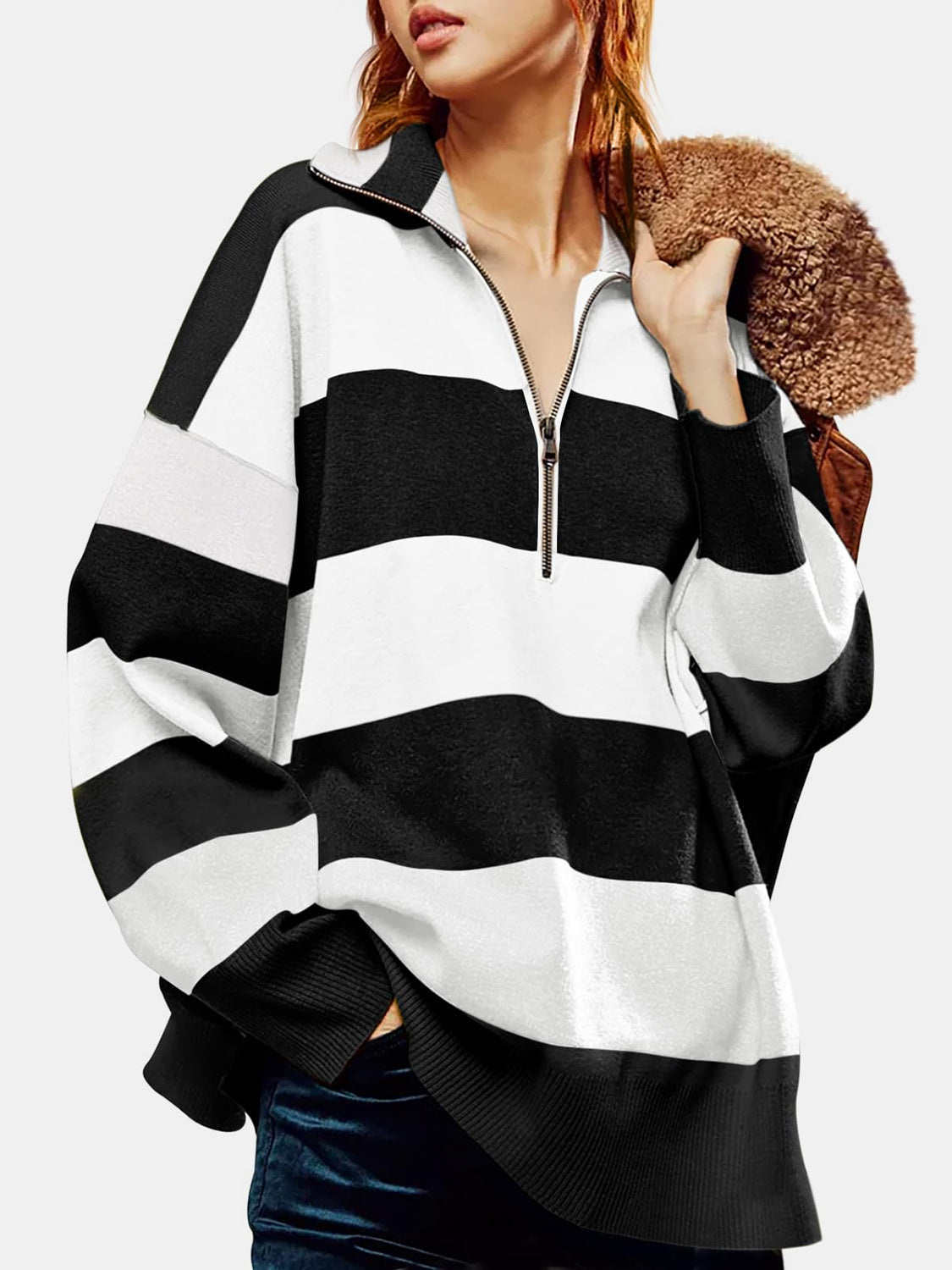 Color Block Half Zip Long Sleeve Sweater – Charming Charlie