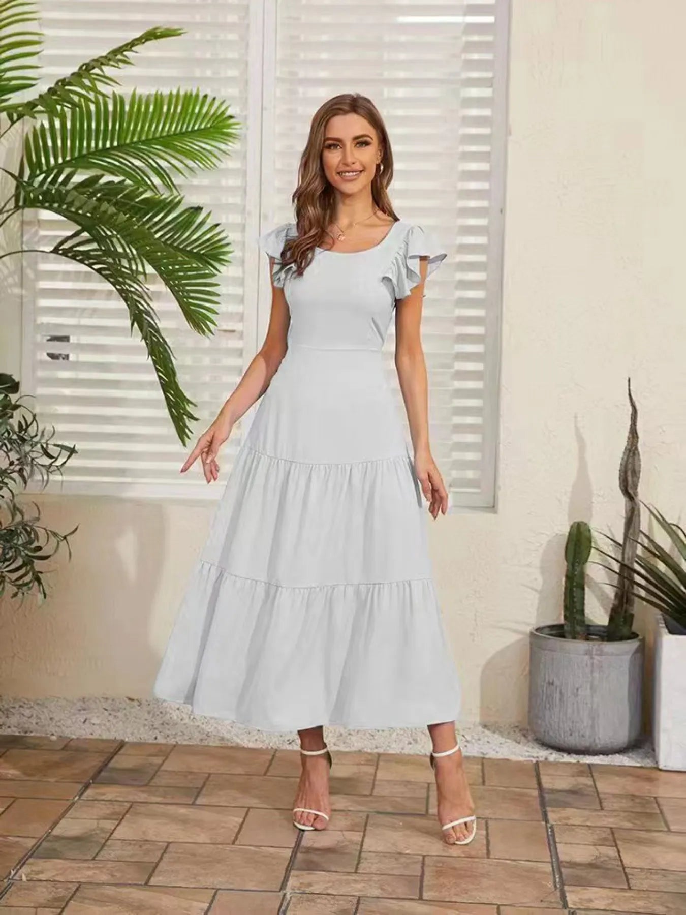 Flutter Sleeve Cutout Summer Midi Dress Charming Charlie Flutter Sleeve Cutout Summer Midi Dress Charming Charlie