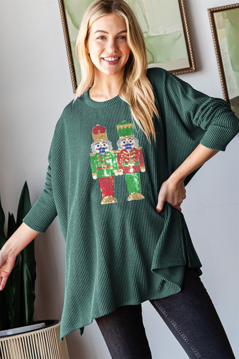Heimish Sequin Nutcracker Long Sleeve Ribbed Top - Charming Charlie