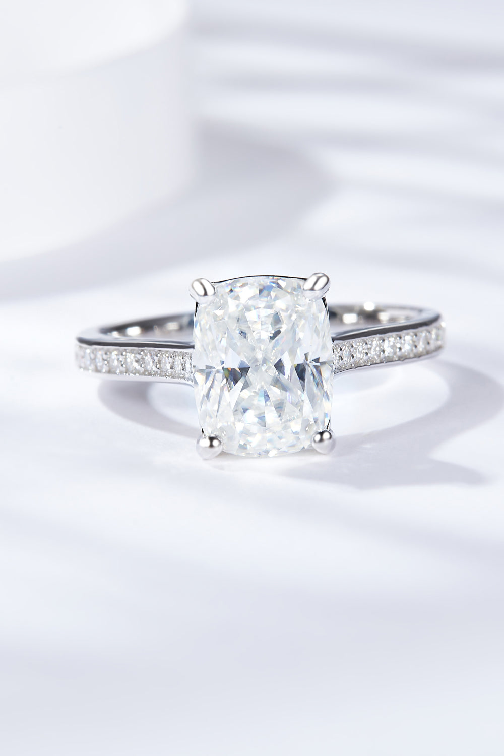 3 Carat Moissanite Platinum-Plated Side Stone Ring - Charming Charlie