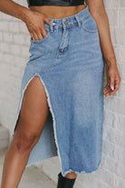 Raw Hem Slit Denim Skirt with Pockets - Charming Charlie