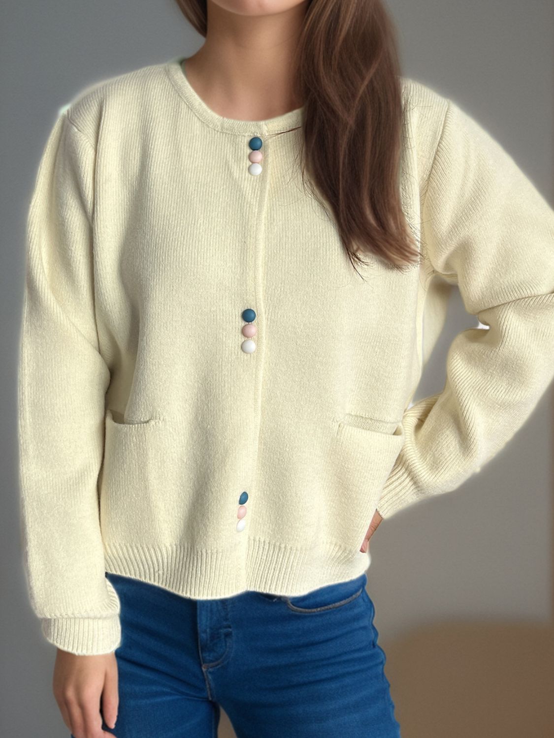 Button Down Long Sleeve Cardigan with Pockets - Charming Charlie