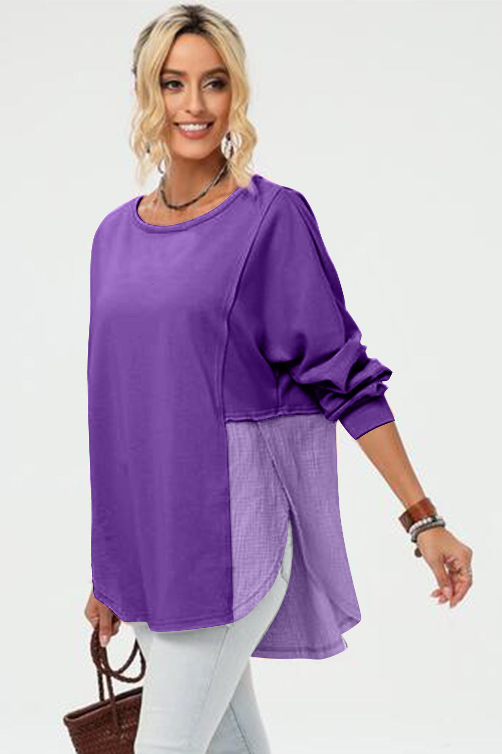 Double Take Full Size Long Sleeve High-Low T-Shirt - Charming Charlie