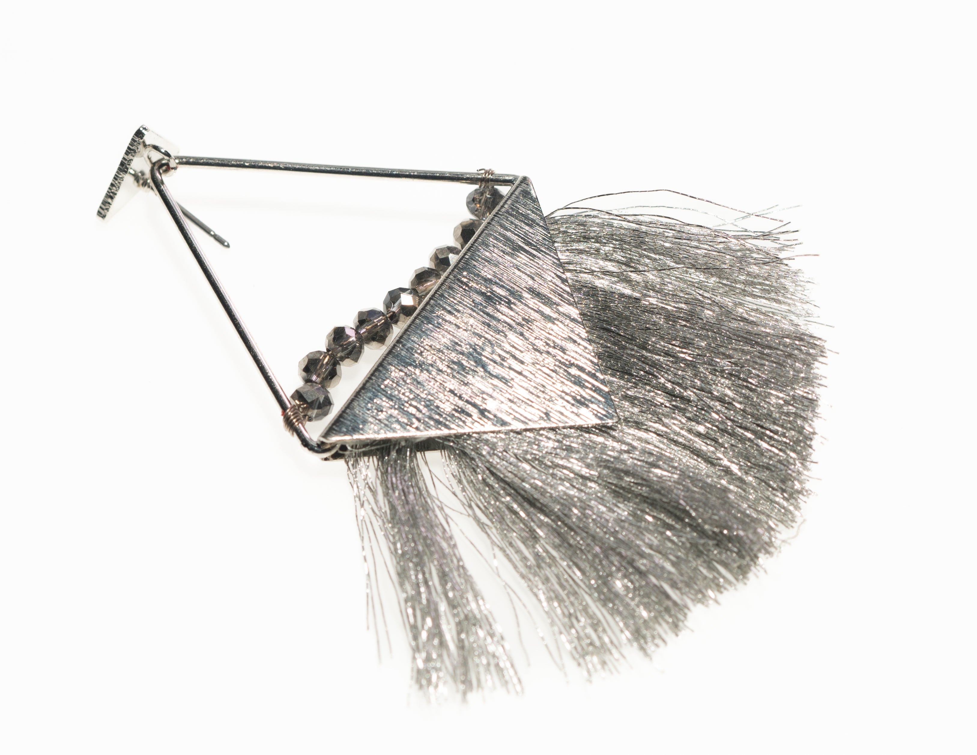 Metal Fringe Triangle Silver Earring - Charming Charlie