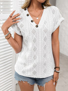 Openwork V-Neck Short Sleeve T-Shirt - Charming Charlie