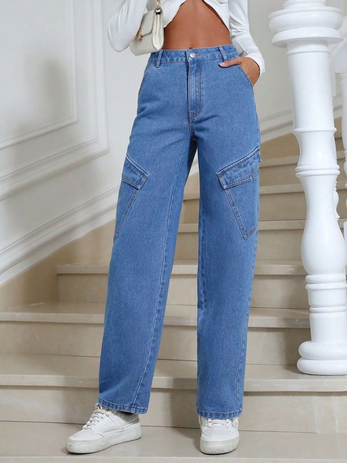 High Waist Straight Leg Jeans with Pockets - Charming Charlie