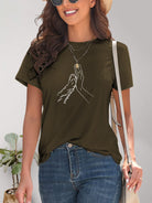 Graphic Round Neck Short Sleeve T-Shirt - Charming Charlie