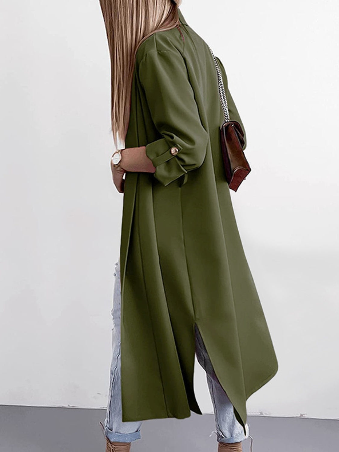 Slit Open Front Roll-Tab Sleeve Trench Coat – Charming Charlie