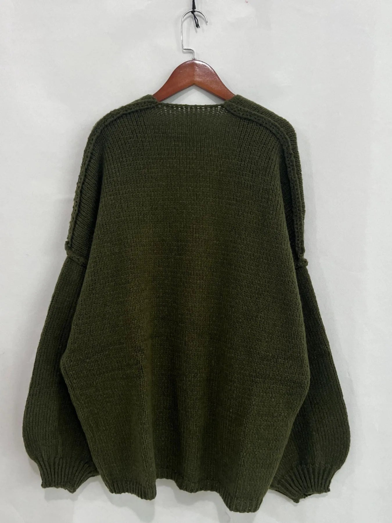 Checkered Drop Shoulder Seam Open Front Cardigan