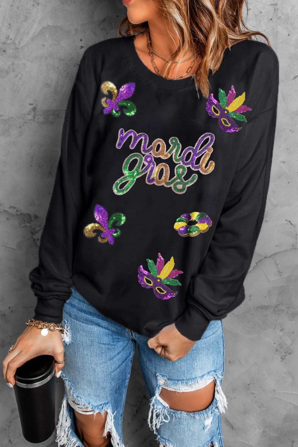 MARDI GRAS Sequin Round Neck Sweatshirt – Charming Charlie