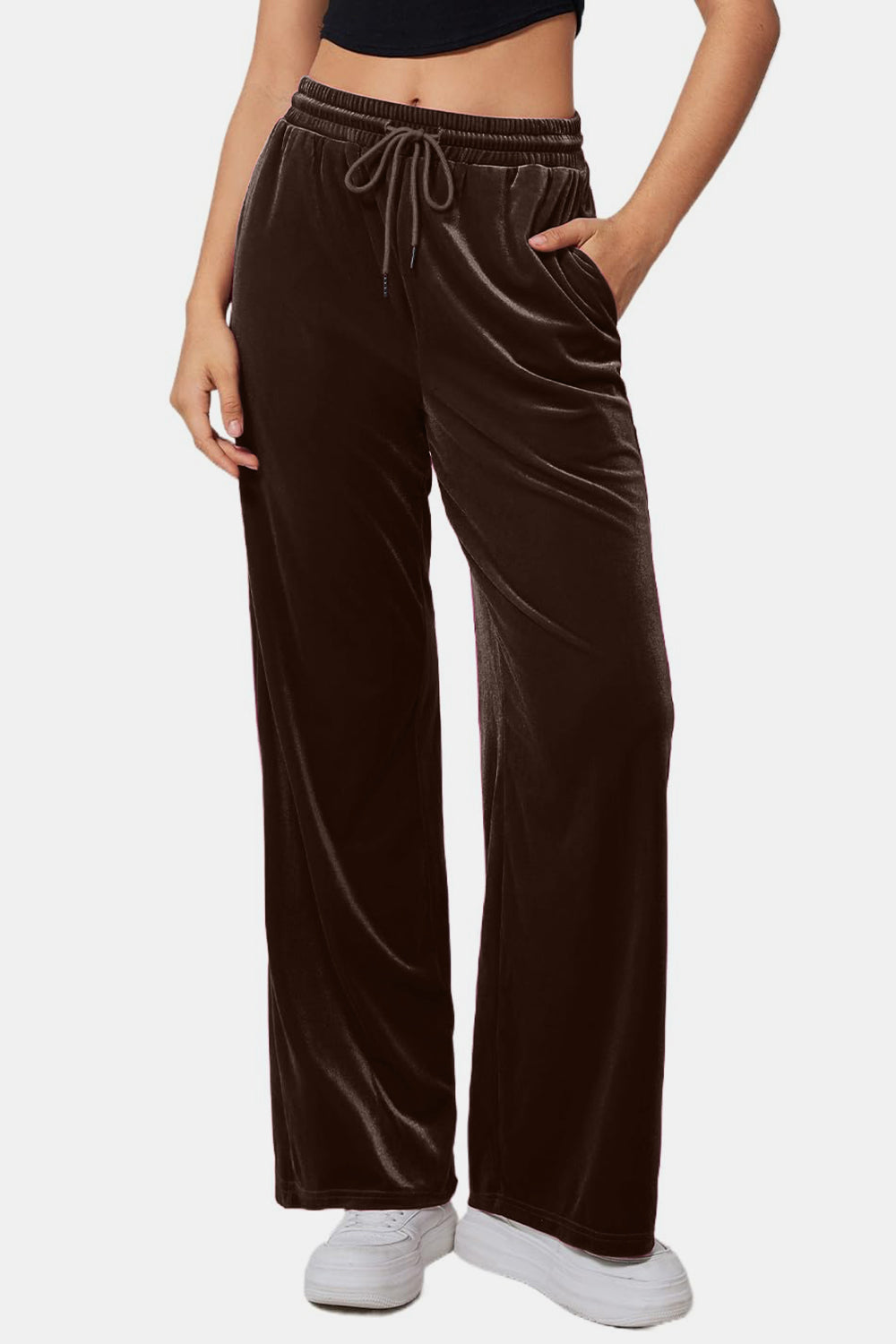 Drawstring Elastic Waist Straight Leg Pants - Charming Charlie