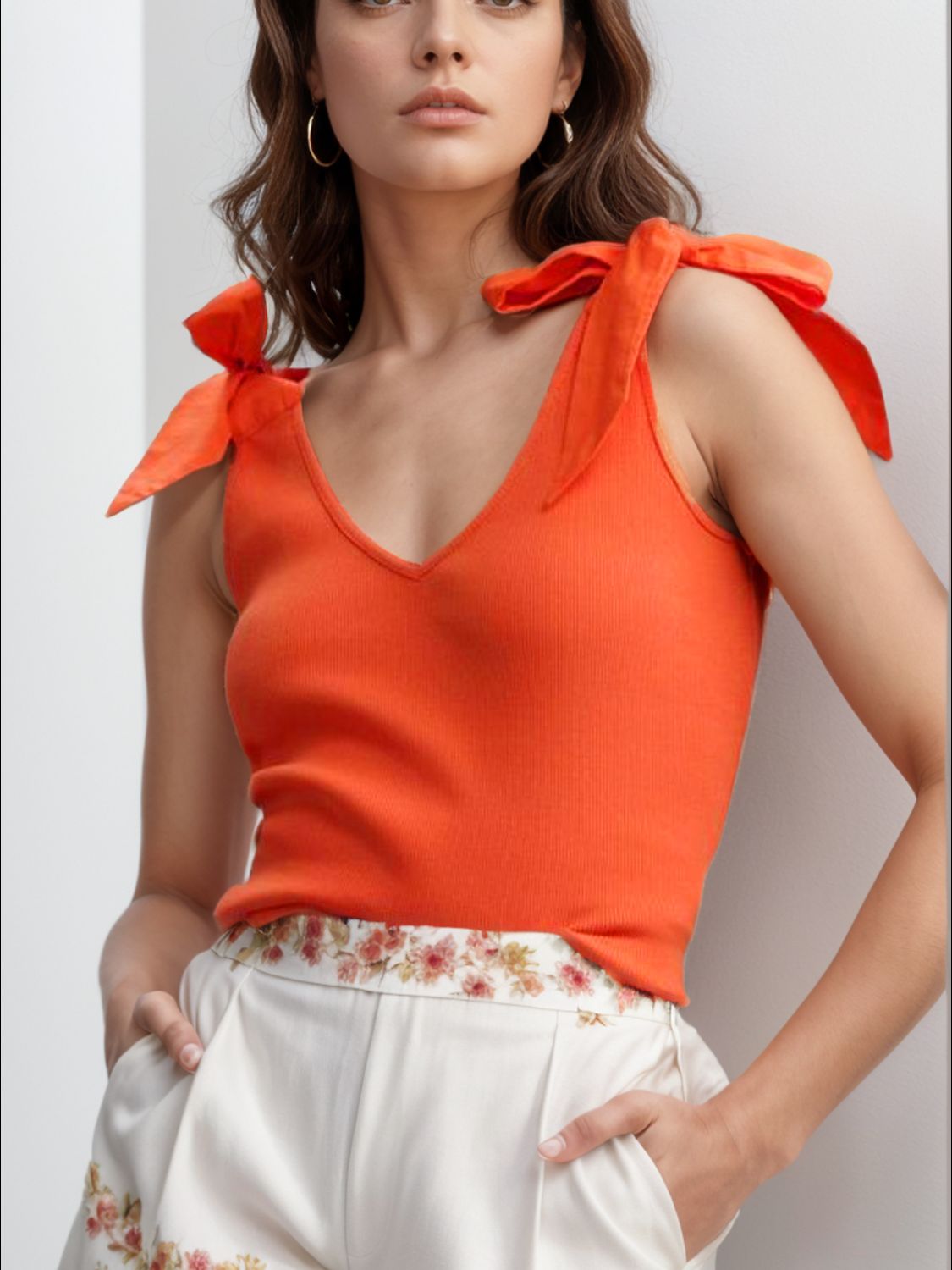 V-Neck Tie Shoulder Tank - Charming Charlie