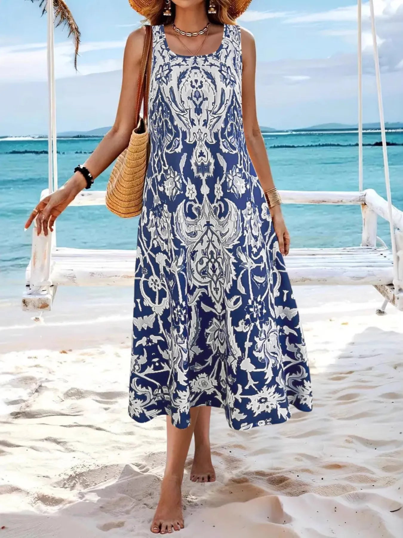 Printed Sleeveless Midi Dress  Charming Charlie
