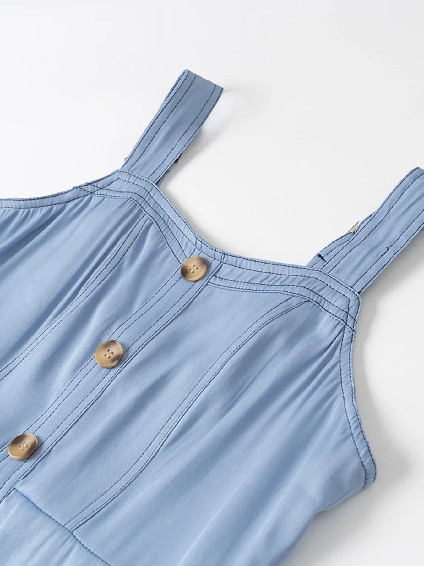Wide Strap Sweetheart Neck Denim Dress Light Blue / S