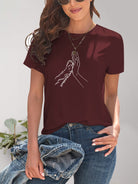 Graphic Round Neck Short Sleeve T-Shirt - Charming Charlie