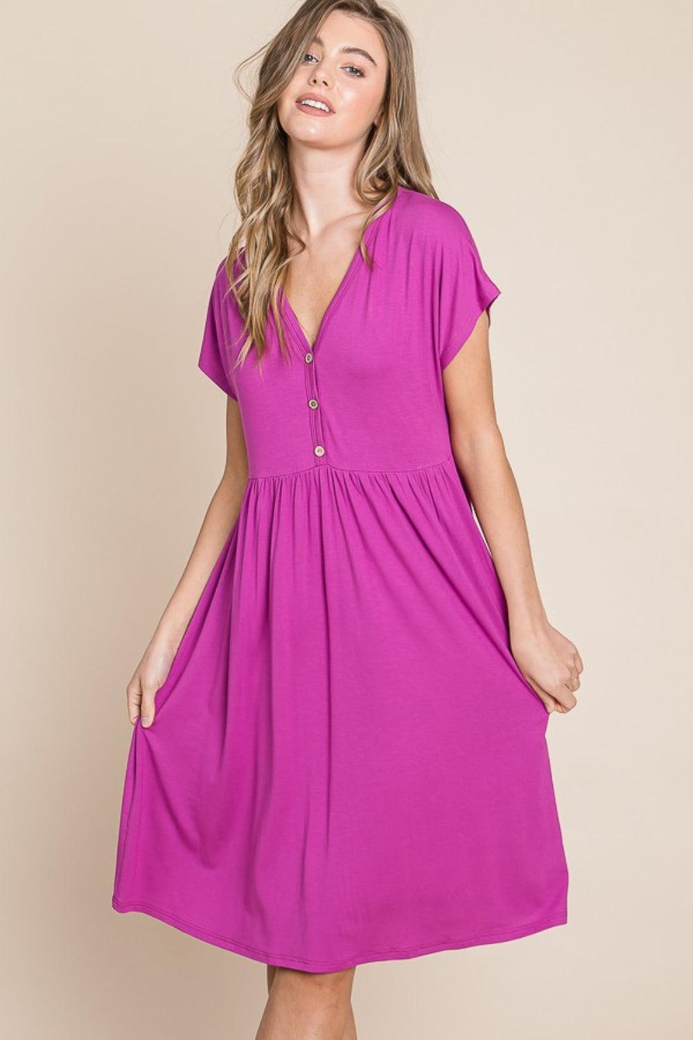 BOMBOM V-Neck Short Sleeve Dress - Charming Charlie