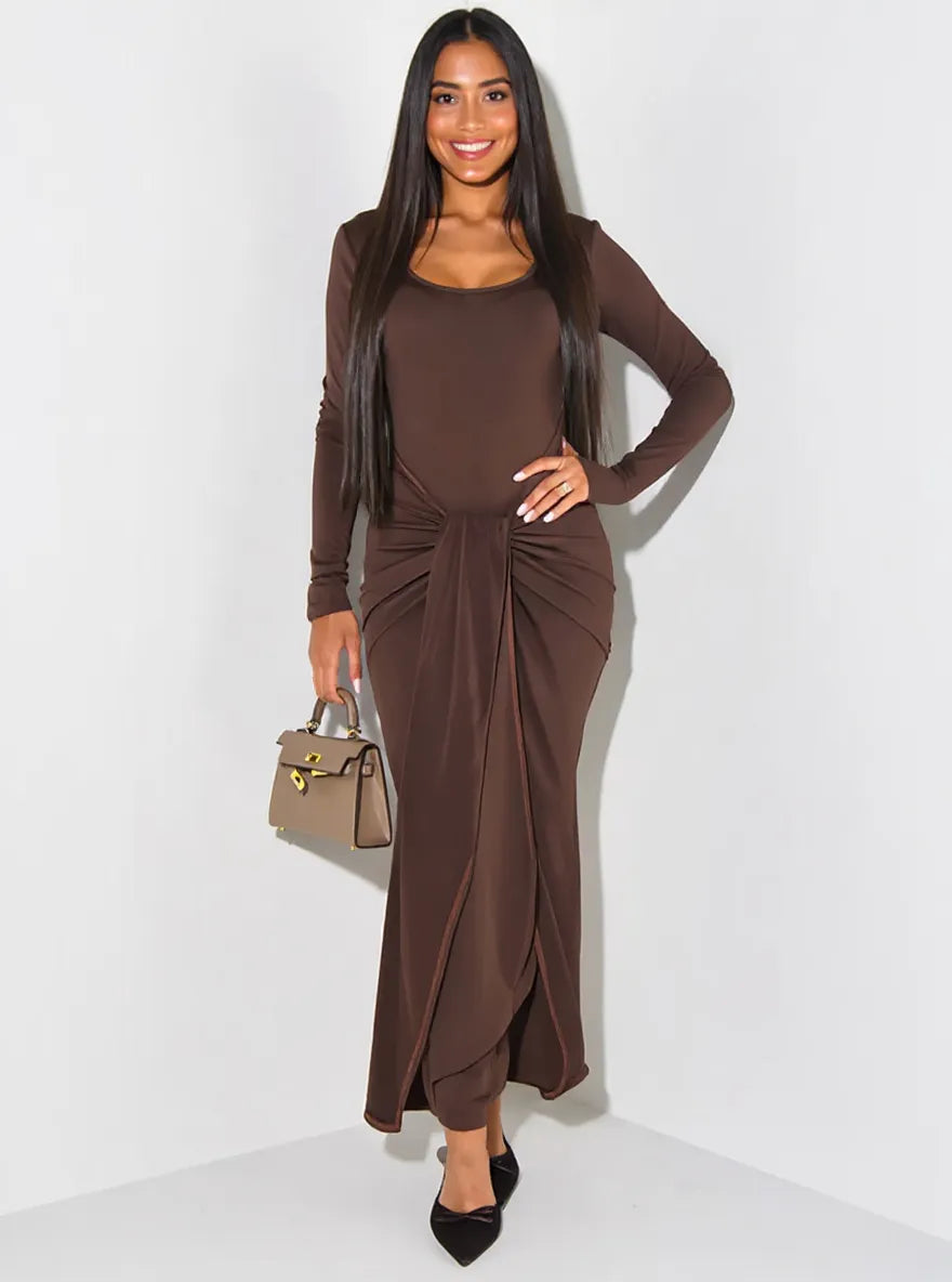 Long Sleeve Tie-Front Bodycon Maxi Dress – Charming Charlie