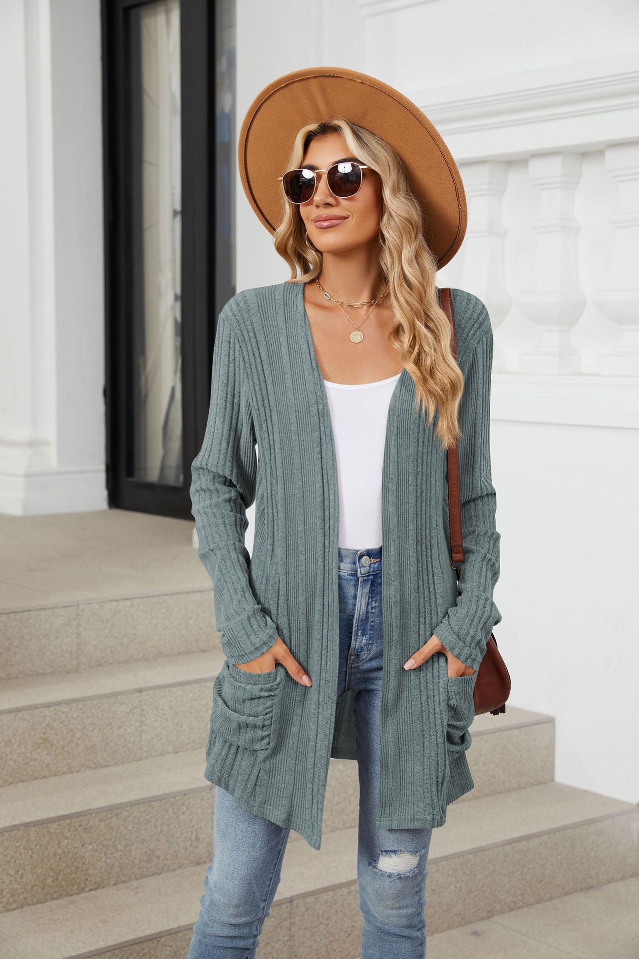 Pocketed Open Front Long Sleeve Cardigan - Charming Charlie