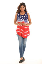 Blue & Red American Flag Sleeveless Side-Slit Top - Shoreline Wear, Inc.