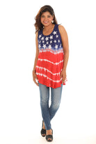 Blue & Red American Flag Sleeveless Side-Slit Top - Shoreline Wear, Inc.