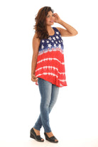 Blue & Red American Flag Sleeveless Side-Slit Top - Shoreline Wear, Inc.