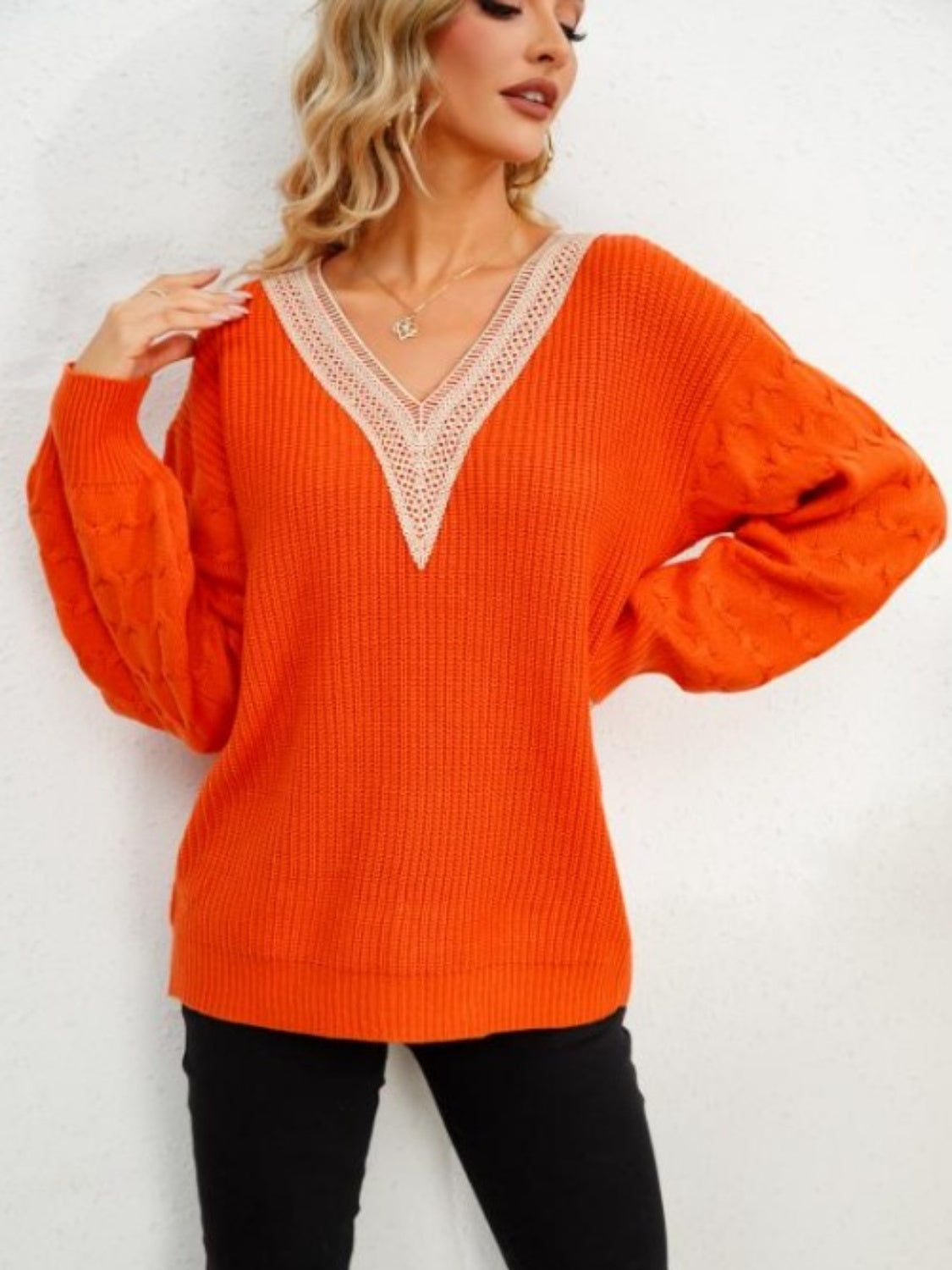 V-Neck Dropped Shoulder Long Sleeve Sweater - Charming Charlie