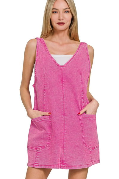 Zenana Washed Adjustable Strap Denim Overall Dress – Charming Charlie