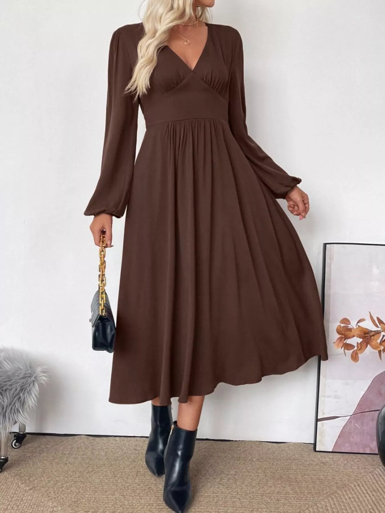 V-Neck Balloon Sleeve Midi Dress Charming Charlie V-Neck Balloon Sleeve Midi Dress Charming Charlie