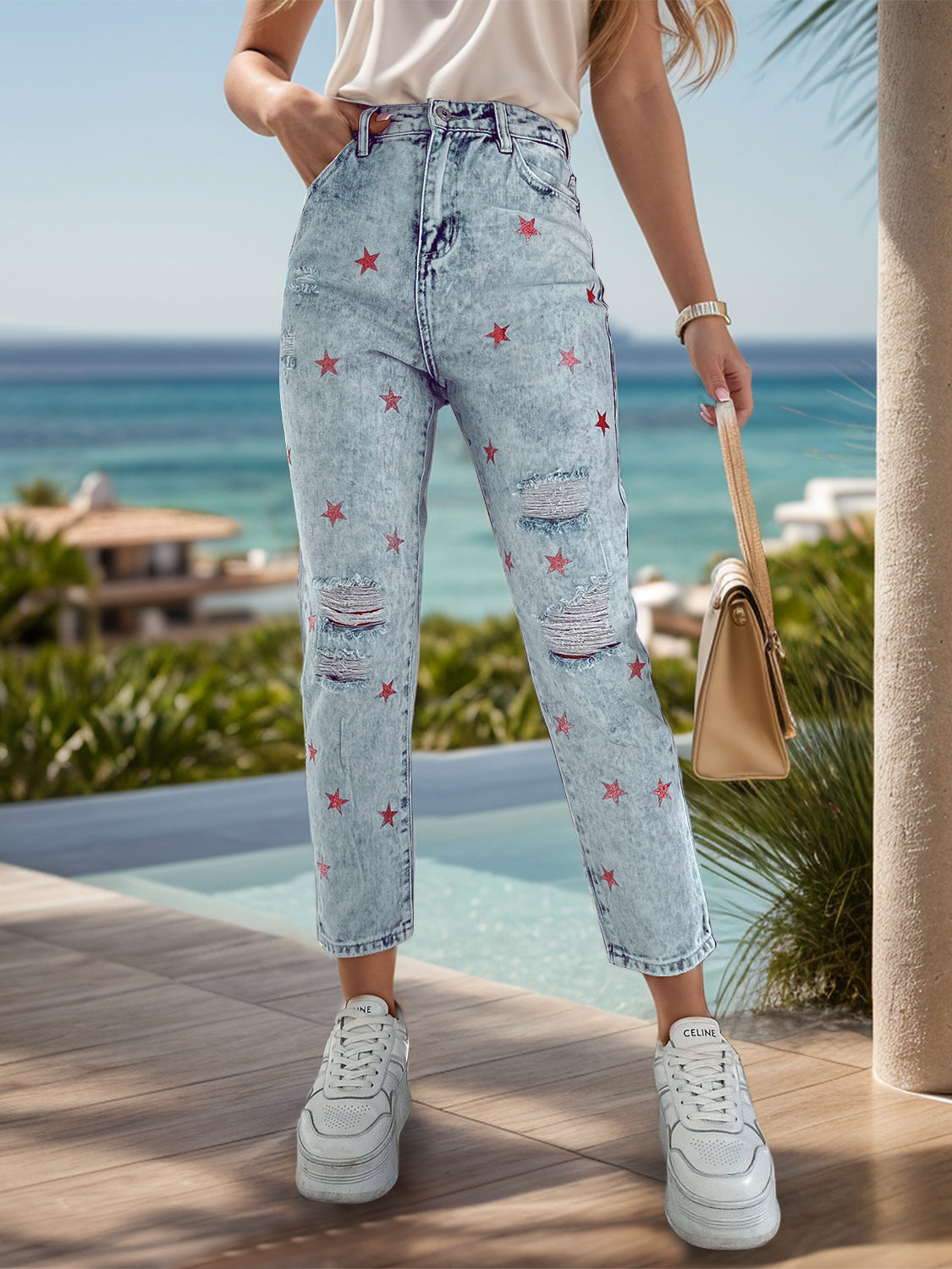 Distressed Star Jeans with Pockets - Charming Charlie