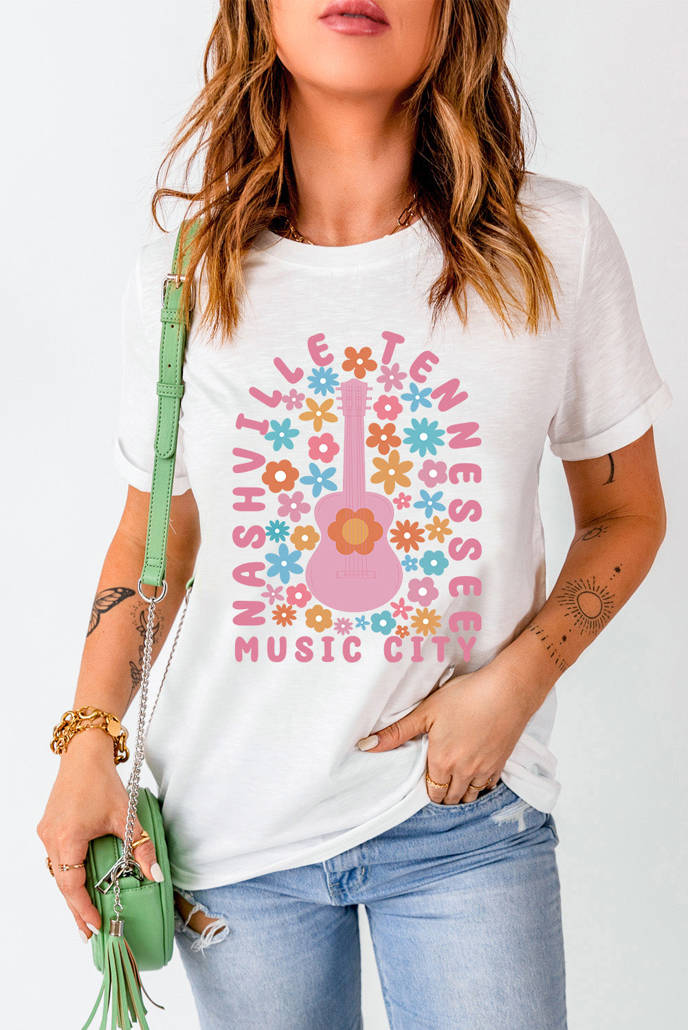 Graphic Round Neck Short Sleeve T-Shirt - Charming Charlie