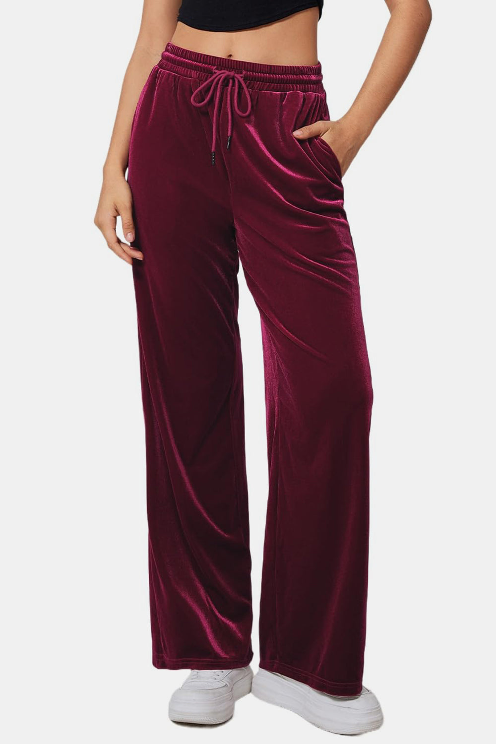 Drawstring Elastic Waist Straight Leg Pants - Charming Charlie
