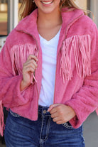 Fringed Zip Up Fleece Jacket - Charming Charlie