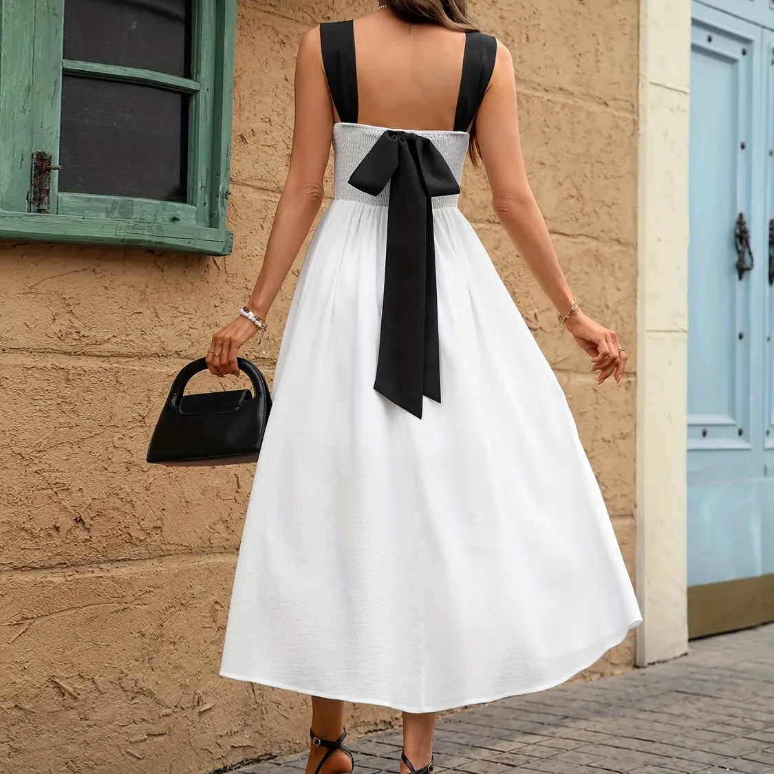Sweetheart Neck Wide Strap Midi Dress White / S