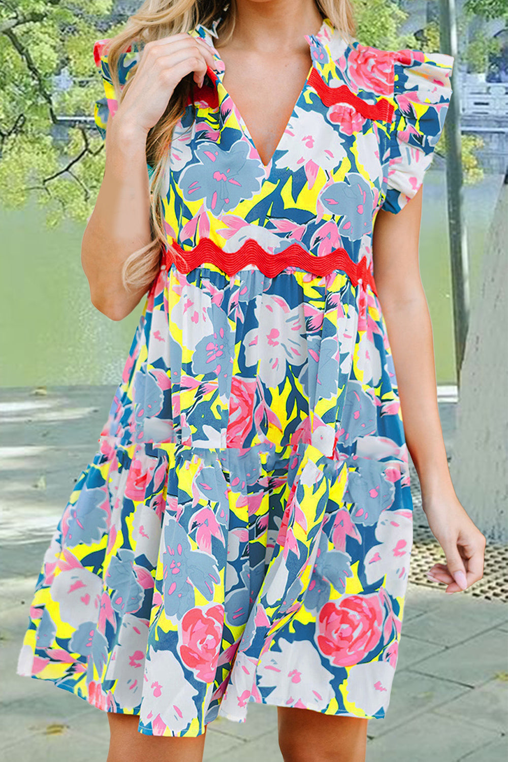 Ruffled Printed Cap Sleeve Mini Dress - Charming Charlie