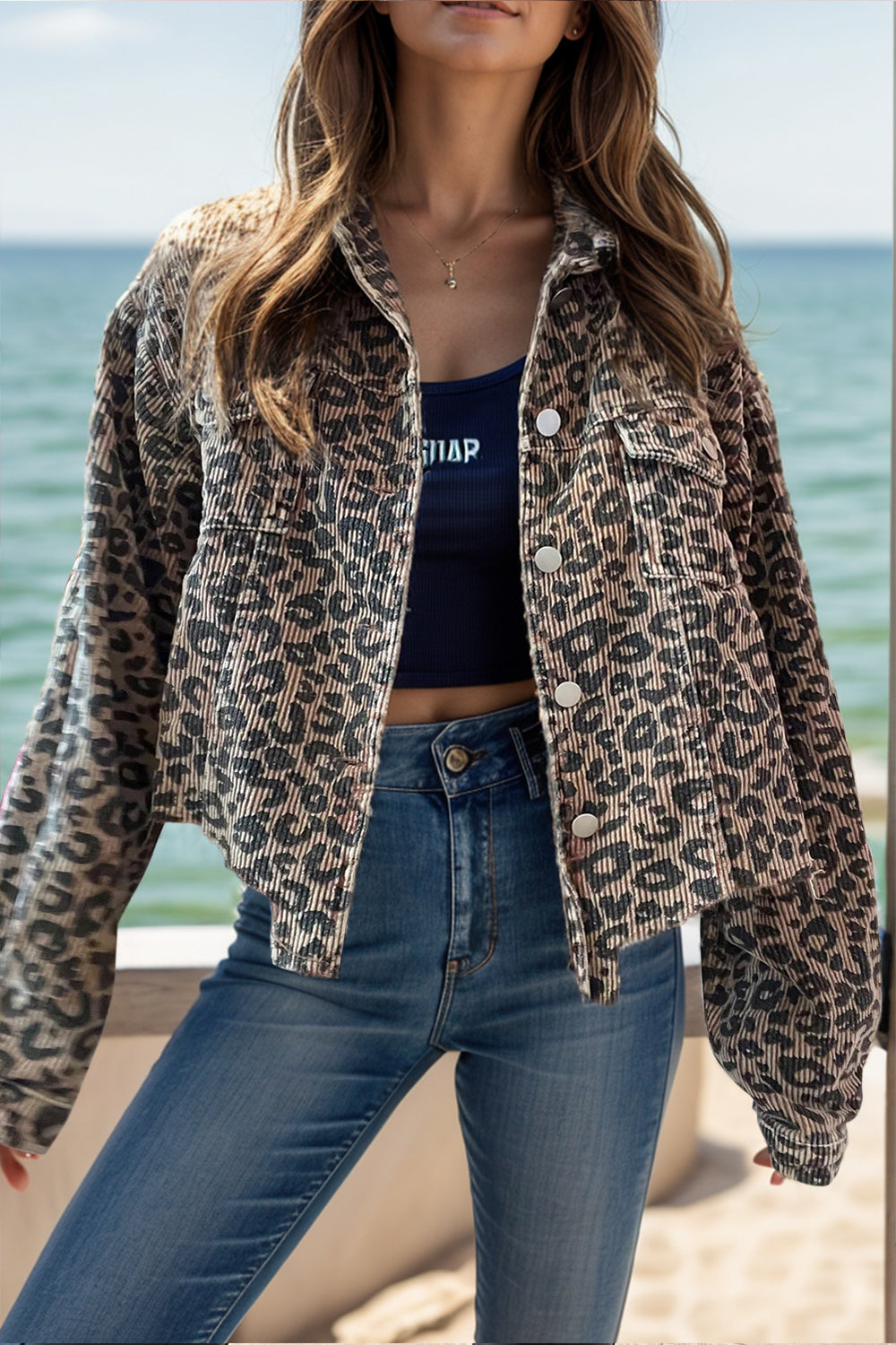 Leopard Button Down Long Sleeve Jacket - Charming Charlie