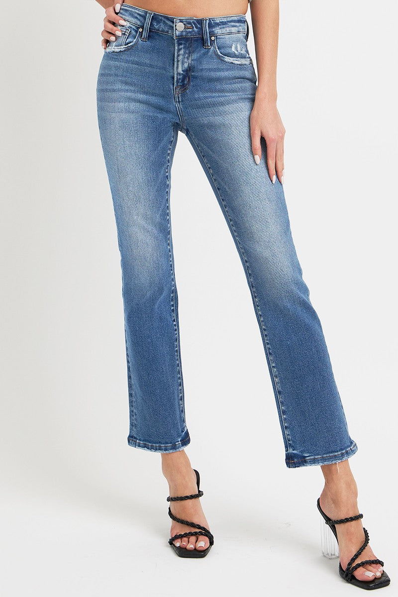 RISEN Full Size Mid Rise Ankle Straight Jeans with Pockets - Charming Charlie