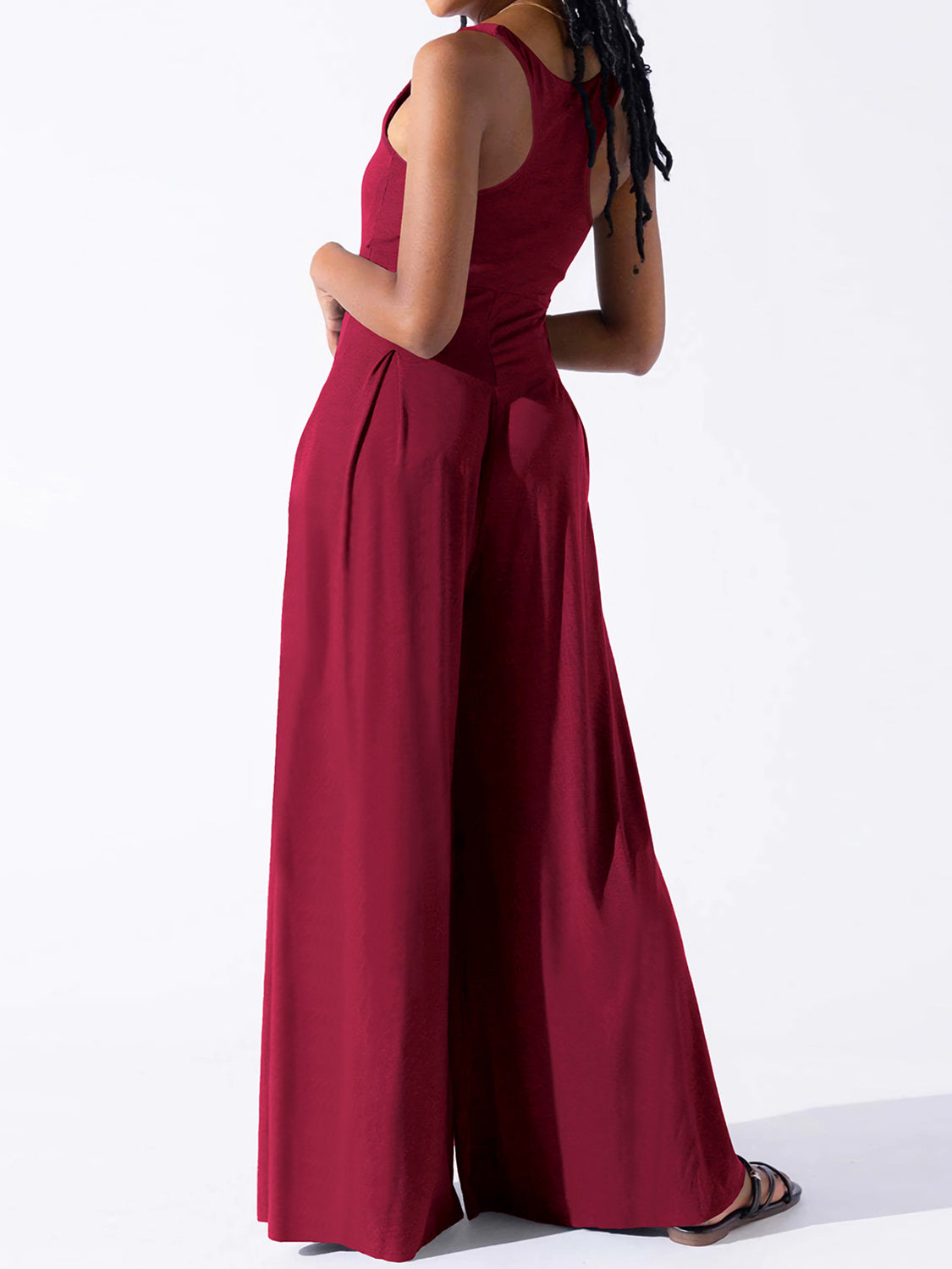 Square Neck Wide Strap Jumpsuit - Charming Charlie