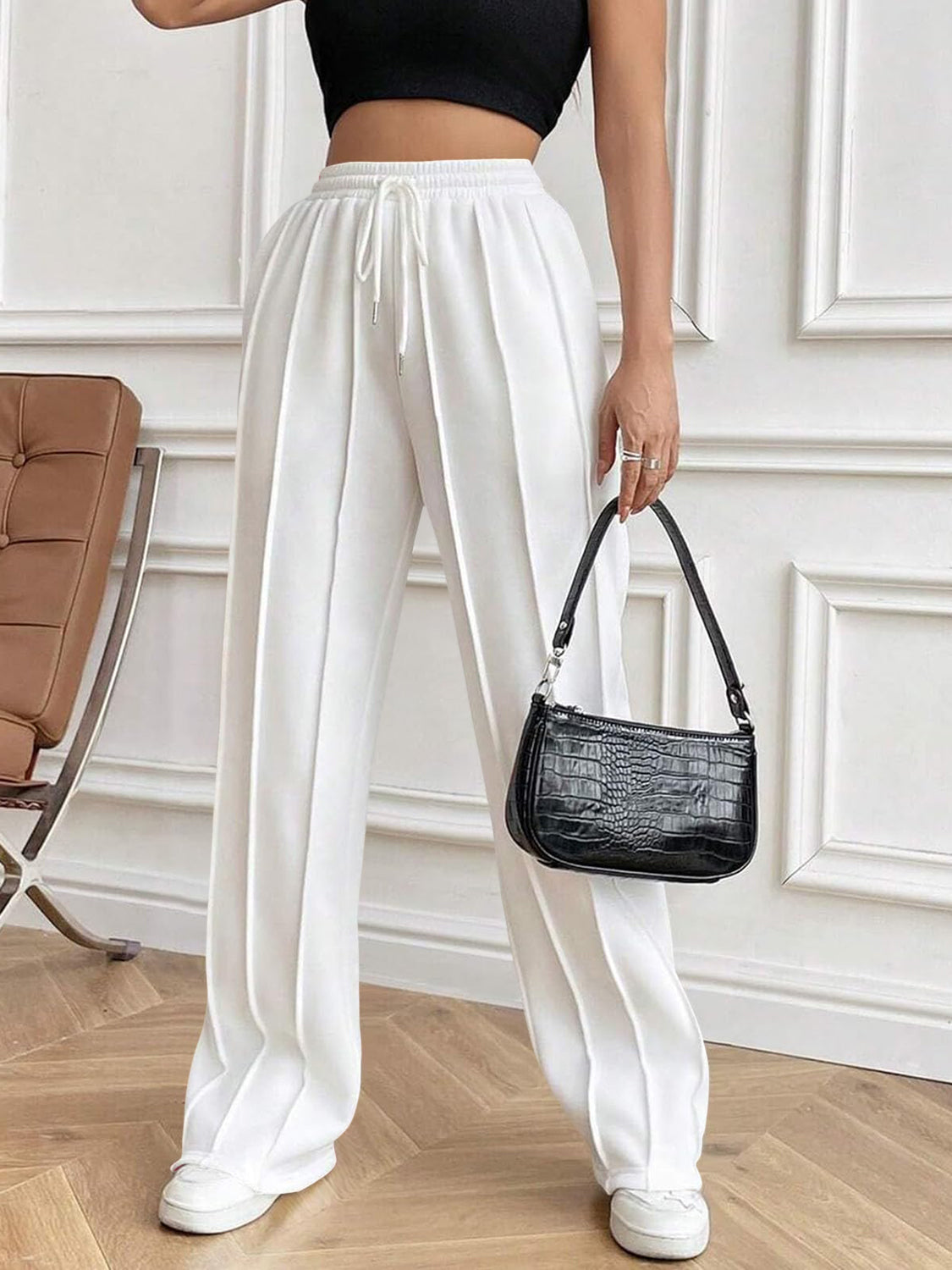 Drawstring Elastic Waist Pants with Pockets - Charming Charlie