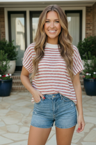 Breezy Stripe Knit Top in Ivory and Red - Charming Charlie