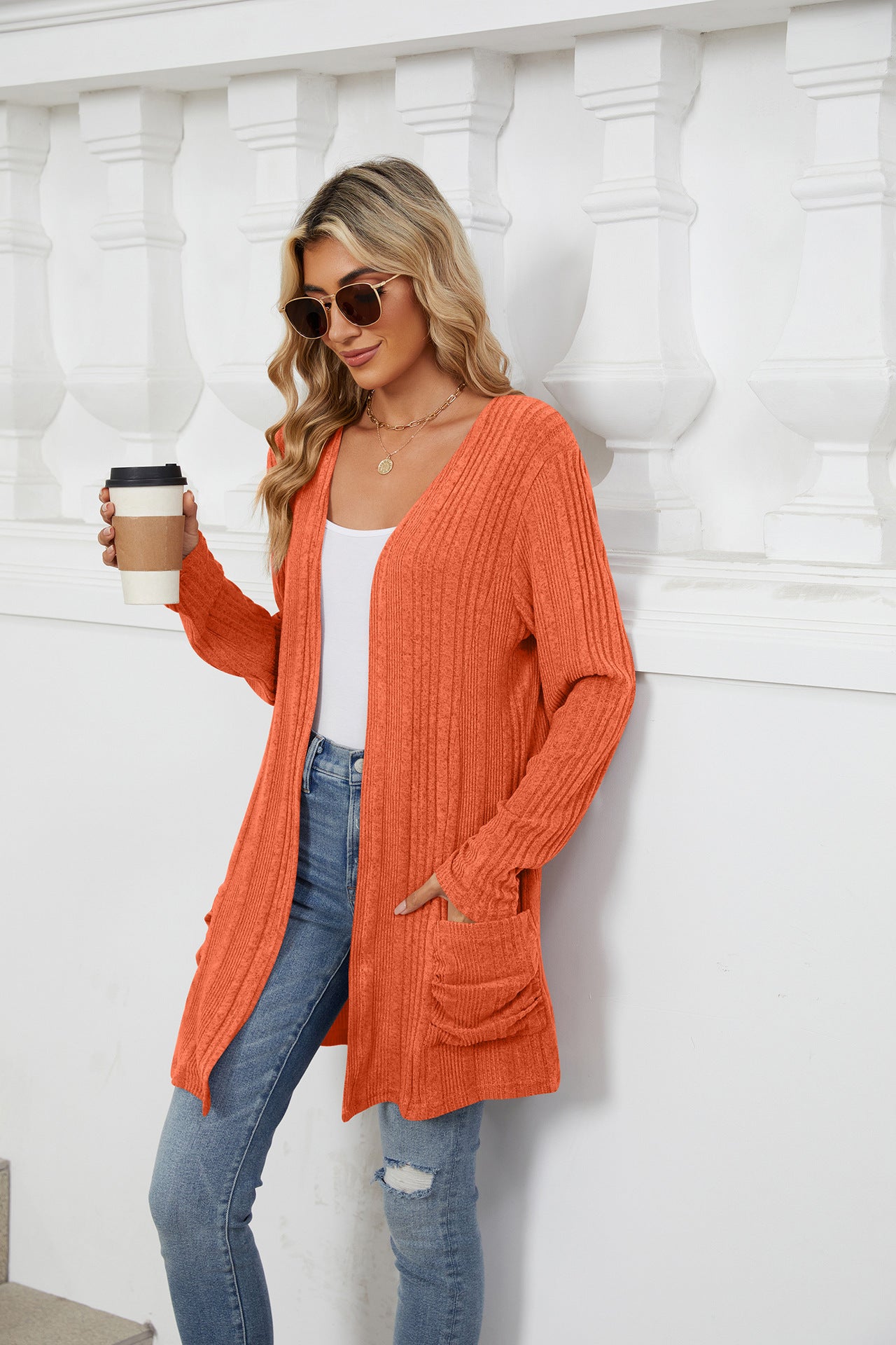 Pocketed Open Front Long Sleeve Cardigan - Charming Charlie