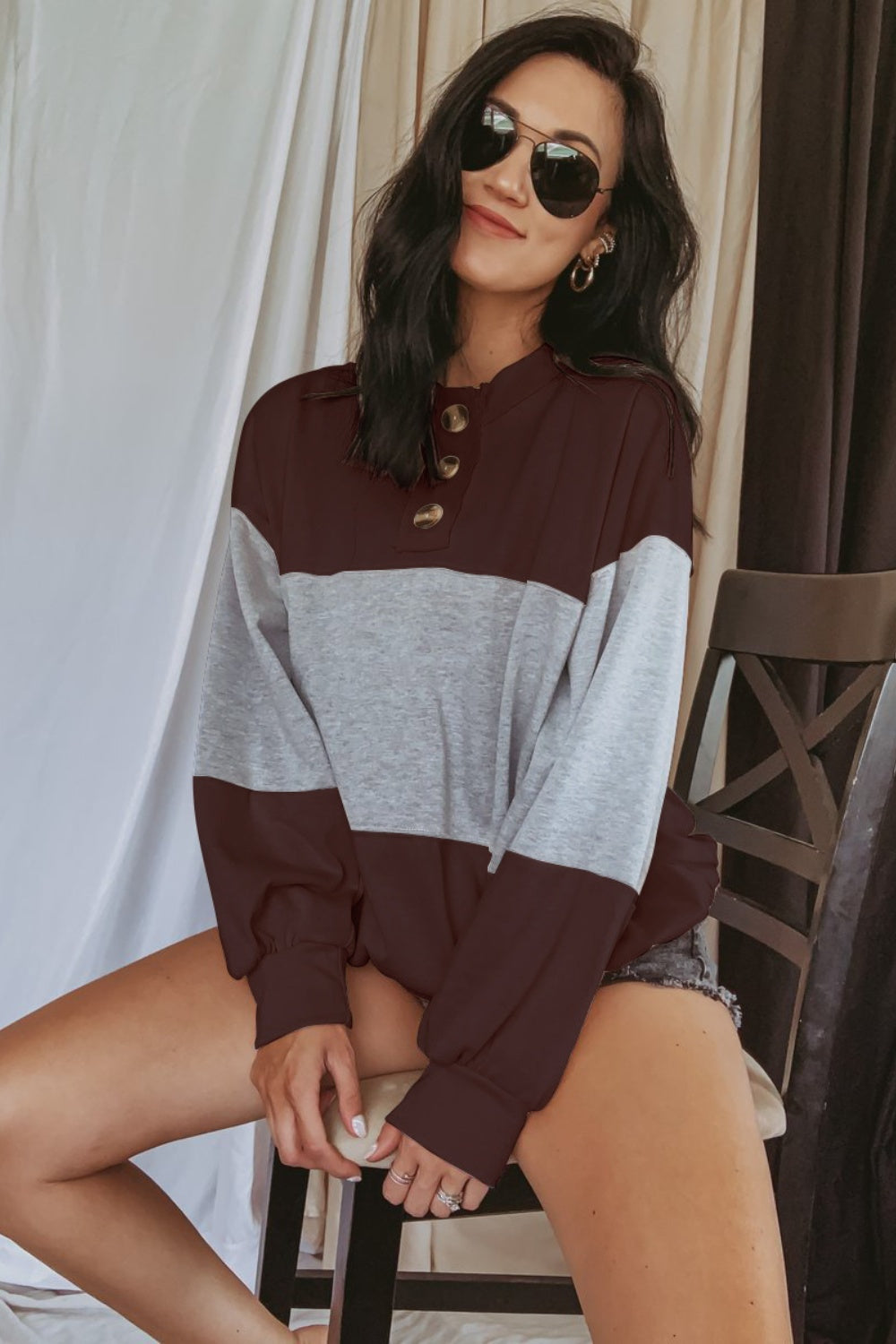 Round Neck Long Sleeve Sweatshirt - Charming Charlie