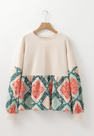 Printed Round Neck Long Sleeve Blouse - Charming Charlie
