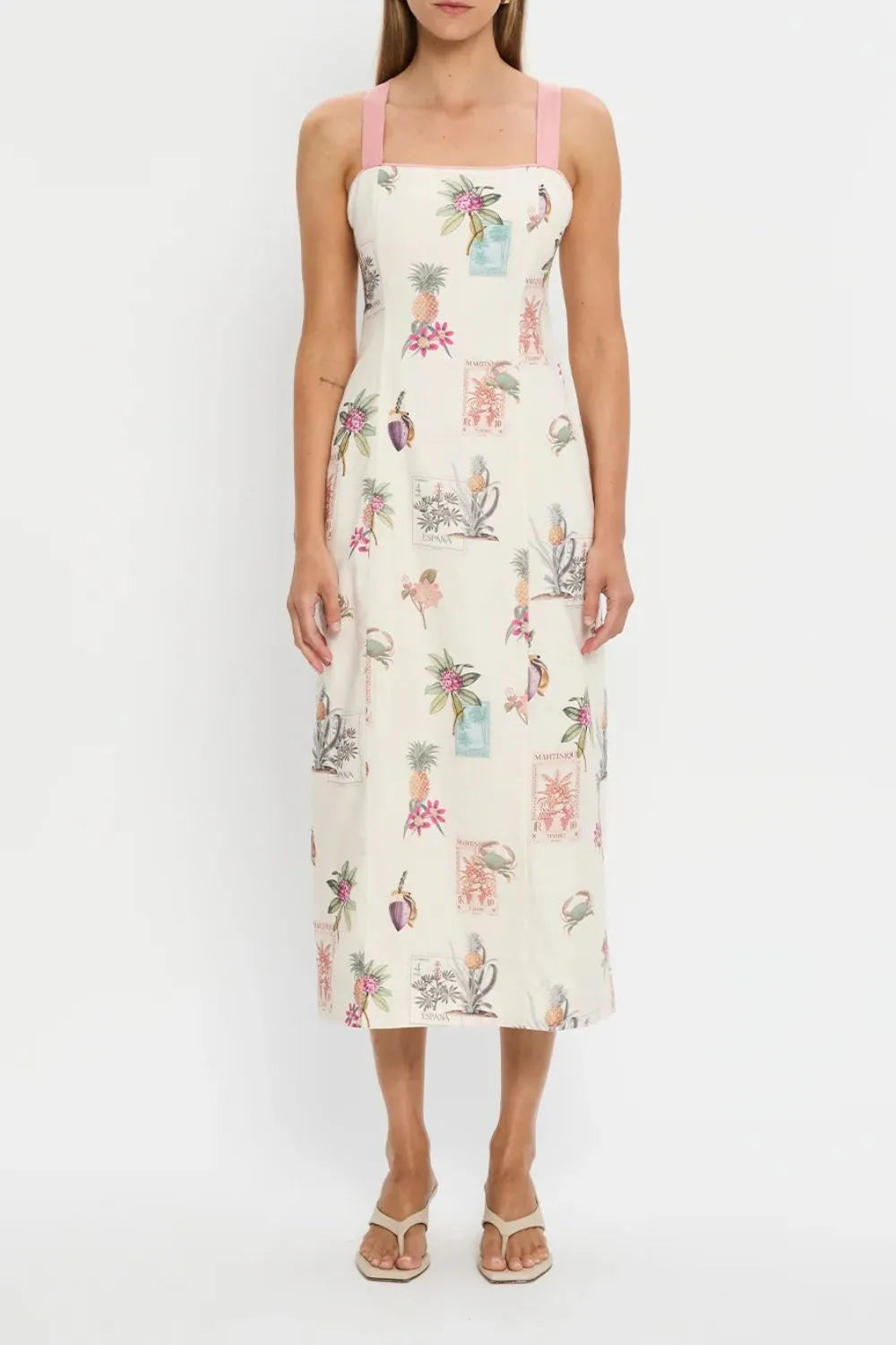 square neck summer dress midi Printed Square Neck Summer Midi Dress Floral / XXL