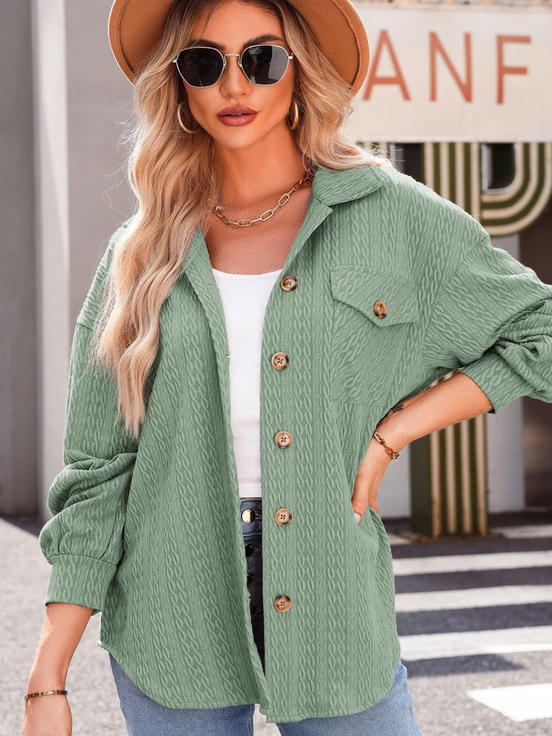 Textured Button Up Long Sleeve Shacket - Charming Charlie